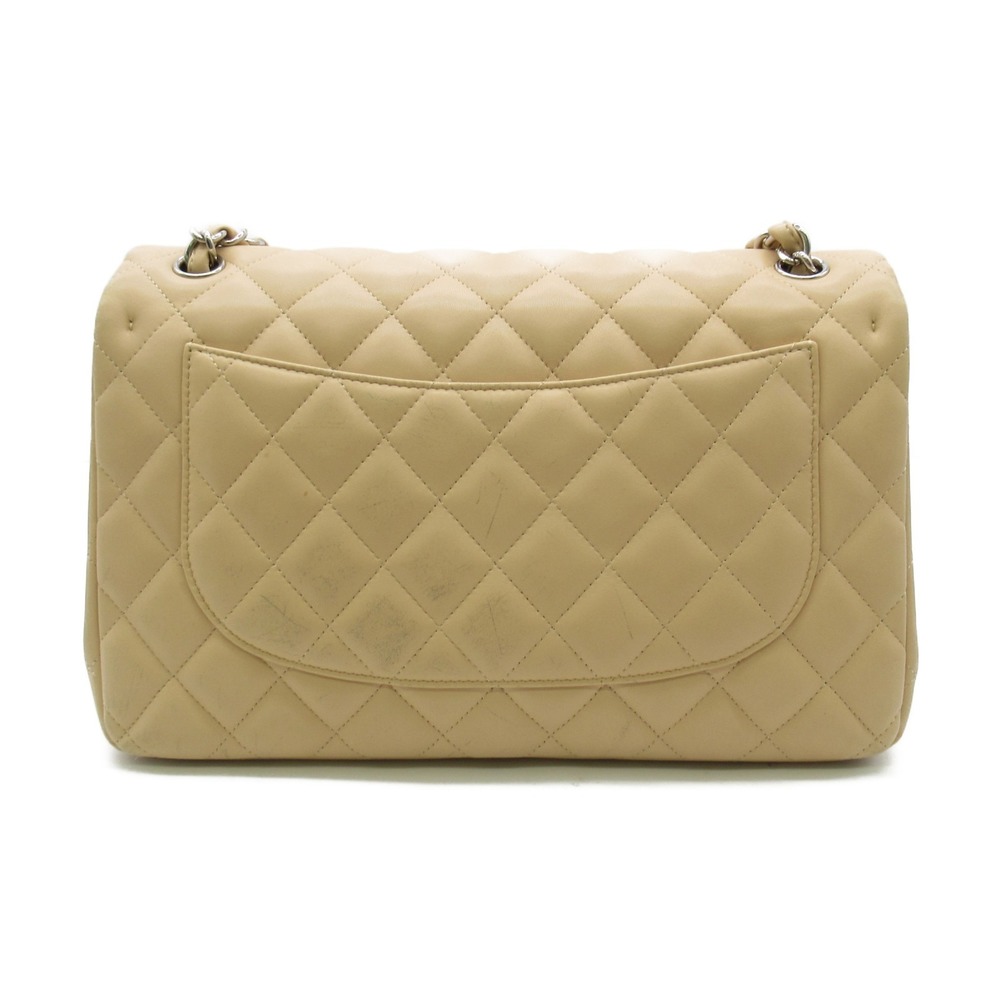 Chanel Bag Chain Beige Lambskin Shoulder W Matelasse Cream Flap